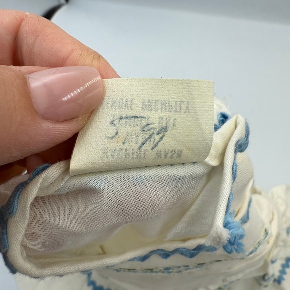 Vintage Baby Pinafore Dress Ruffle Blue Trim Embroidered Cotton Blend 12M - Picture 5 of 10